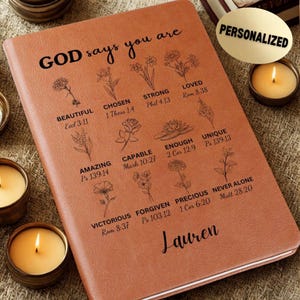 God Says You Are Journal, Christian Gift for Her, Floral Bible Verse Notebook, Personalized Prayer Diary, Faith Affirmation Journal, Present