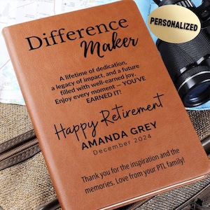 Personalized Retirement Journal Engraved Leather Notebook Gift for Retiree Boss Mentor Coworker Appreciation Memory Book 2025 Gift Idea