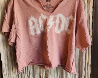 AC DC Crop Graphic Tee Shirt Tour Merch