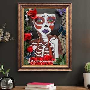 Day of the Dead Art Print - Sugar Skull Woman - Día de los Muertos Wall Decor - Gothic Skeleton Art - Mexican Folk Art - Digital Download