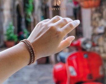 Pulsera de cobre hecha a mano: joya curativa ajustable, caja de regalo iluminada