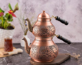Tetera turca de cobre hecha a mano: tetera grabada