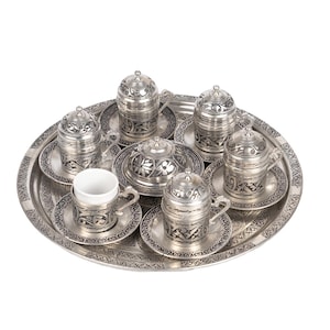 Copper Coffee Pot, Arabic Coffee Set,business gifts, 6-Piece Turkish Coffee Cups,Turkish Coffee Set, Artisan Vintage Drinkware,mum gifts