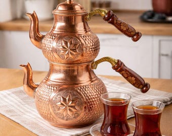Tetera turca de cobre hecha a mano: tetera grabada, tetera vintage, regalo para mamá, regalo para esposa.