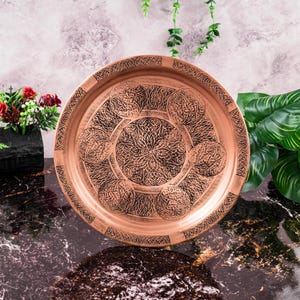 Turkish Handmade Copper Serving Tray,housewarming gift,Decorative Copper Tray With Stand,Ramadan Gift,tray, home gifts, coffee table decor
