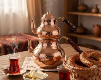 Tetera turca de cobre hecha a mano: tetera grabada, tetera vintage, regalo para mamá, regalo para esposa.