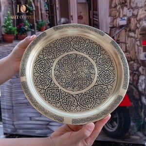 Bandeja de cobre turca, bandeja de café turca, bandeja de servir turca, bandeja de servir de cobre dorado, regalo de inauguración de la casa, regalos para el hogar, decoración de la mesa de centro