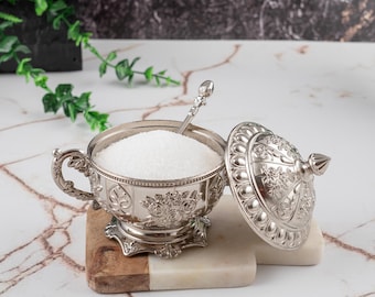 Embossed Turkish Sugar Bowl with Lid: Vintage Kitchen Decor