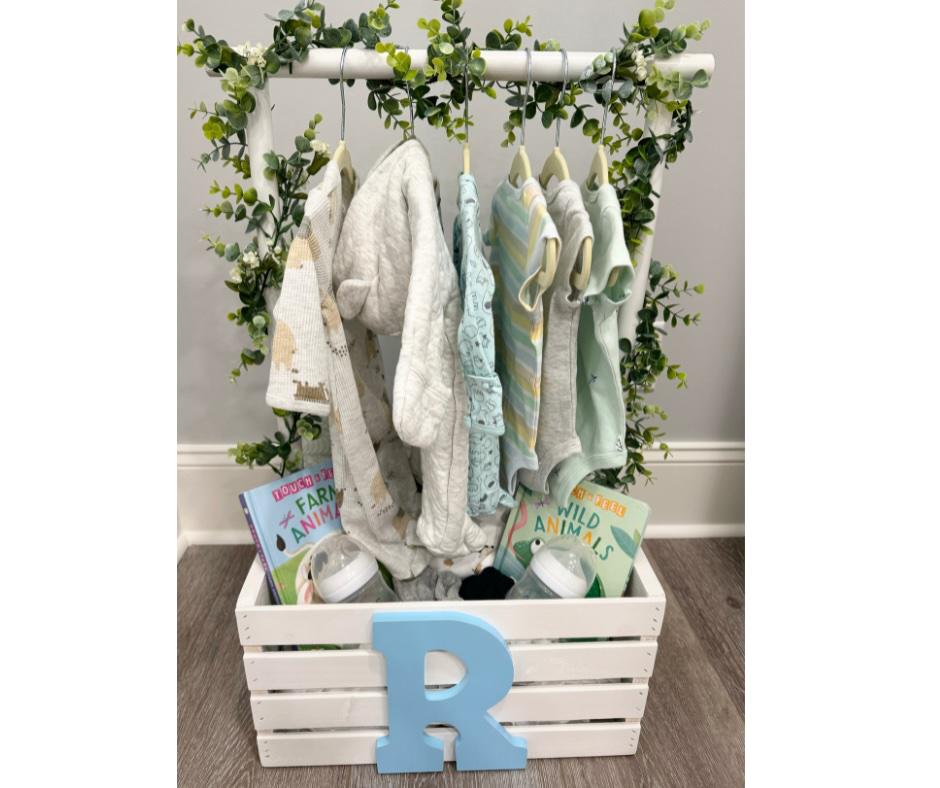 Hello World Baby Shower Crate | Versatile Wooden Box & Montessori Activity Cent| Baby Crate Closet| Wooden Gift Hamper