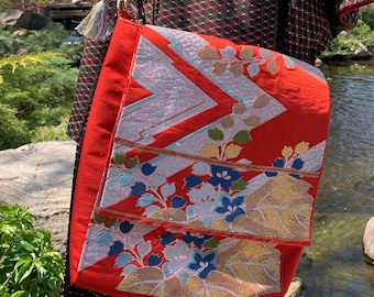 Upcycled Japanese Obi Messenger Bag – Handmade with Vintage Japanese Kimono Textiles