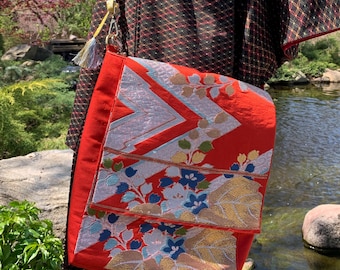 Upcycled Japanese Obi Messenger Bag ~ Handmade with Vintage Japanese Kimono Textiles