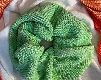 Kimono Scrunchie | Japanese Silk Shibori Fabric | Kimono Hair Accessory | Lime Green Obi Age | Vintage Kimono Remake Scrunchie