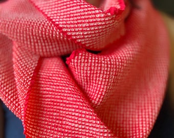 Silk Infinity Scarf | Shibori Dyed Fabric | Japanese Kimono Obiage Tie Died | Bright Red & White | Soft Silk Scarf | Vintage Obi Age Cloth