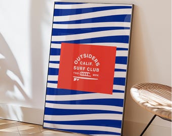 Nautical Surf Club Print – Retro Surf Poster | Blue Coastal Wall Art Printable
