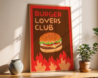 Burger Lovers Club Retro Print: Arte de parede divertida para cozinha (Download digital)