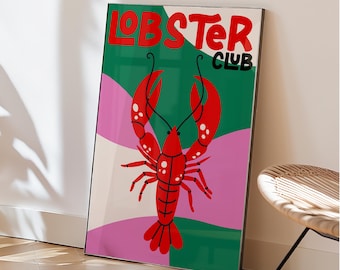 Lobster Art Print – Retro Coastal Kitchen Decor, Nautical Wall Art | Printable Digital Download