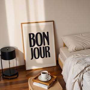 Bonjour Wall Art | Minimalist French Typography Art Print | Minimalist Wall Art | Modern Home Print | Modern Wall Art | Printable Wall Art