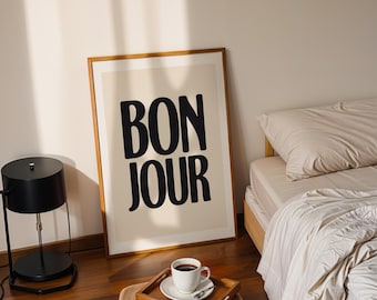 Bonjour French Typography Art Print: Minimalist Home Decor (Digital Download)