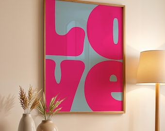 Póster LOVE: Impresión tipográfica de arte pop retro (descarga digital)