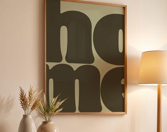 HOME Poster – Neutrale Typografie Wandkunst, Retro minimalistischer Druck, Mid Century Modern Digitales Poster