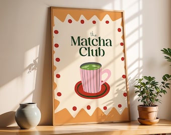 Poster Matcha Club: stampa artistica retrò per la cucina per gli amanti del tè (download digitale)