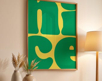 Grün & Gelb Abstrakte Typografie Print: Mid Century Modern Wandkunst (Digitaler Download)