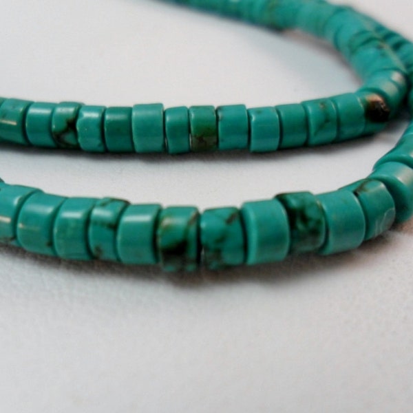 Magnesite, Turquoise Green Color, Heishi Beads,  center drilled, 4x3mm 50 pcs