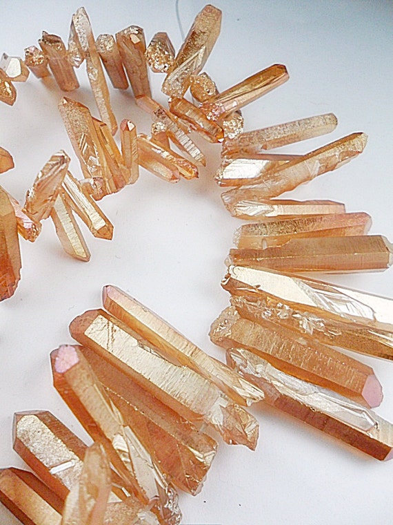 Items similar to Mystic Coated Quartz points, Apricot, Gemstone Beads