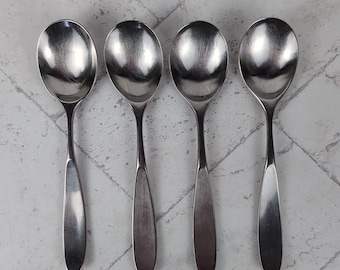 Towle Lauffer Magnum 18/8 Stainless Soup Spoons Set of 4 | Mid Century Modern Flatware | Minimalist Scandinavian Dining Decor