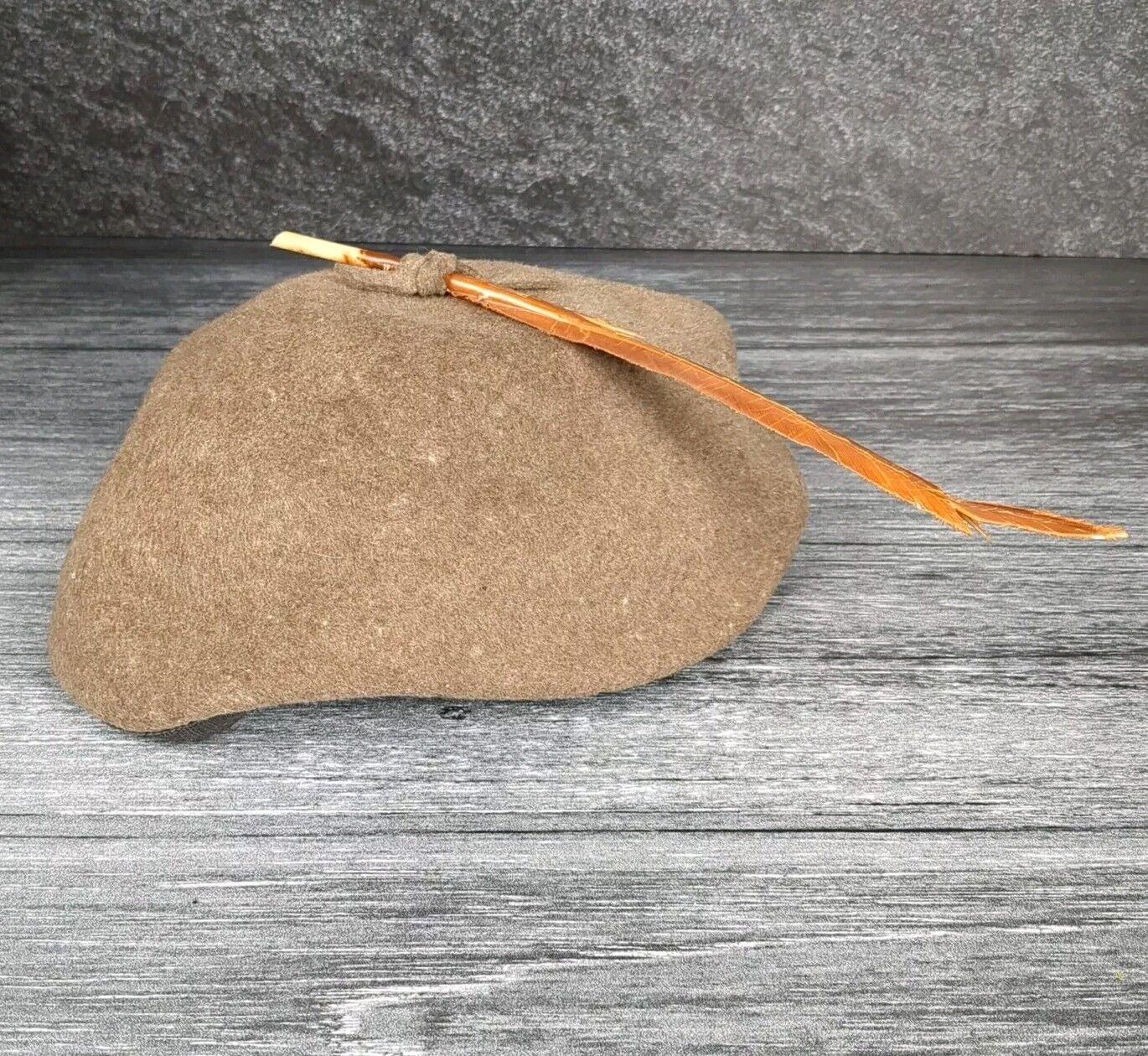 Wool Beret Brown Tweed Antique 1950s Feather Hat Neumann  display picture 2