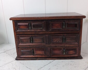 Vintage Midcentury Modern Heritage Mele Wooden Jewelry Box 3 Lined Drawers 10.5"