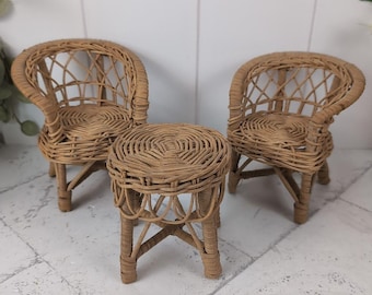 Vintage 1980s Wicker Dollhouse Furniture Miniature Patio Set, 1:12 Scale | boho cottage theme mini room decor diorama shadow box