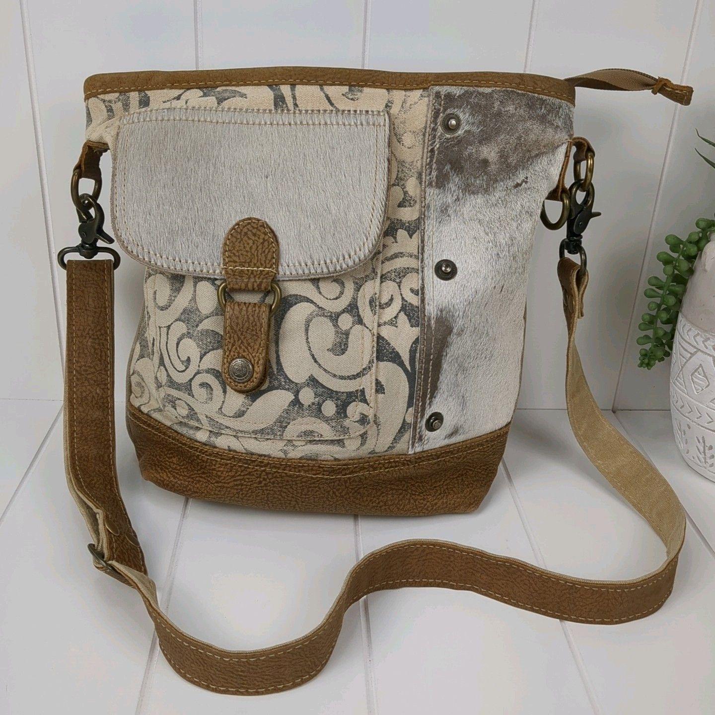 Myra Bag Leather Upcycled Cavas Western Southwestern Recycled Canvas Rug and Leather USA Canvas Patch Myra Bag  main image 3