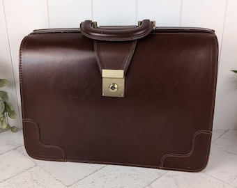 Vintage Peal & Co for Brooks Brothers Top Frame Leather Briefcase Attache | Natural Cowhide Brass Hardware | Heritage Academia