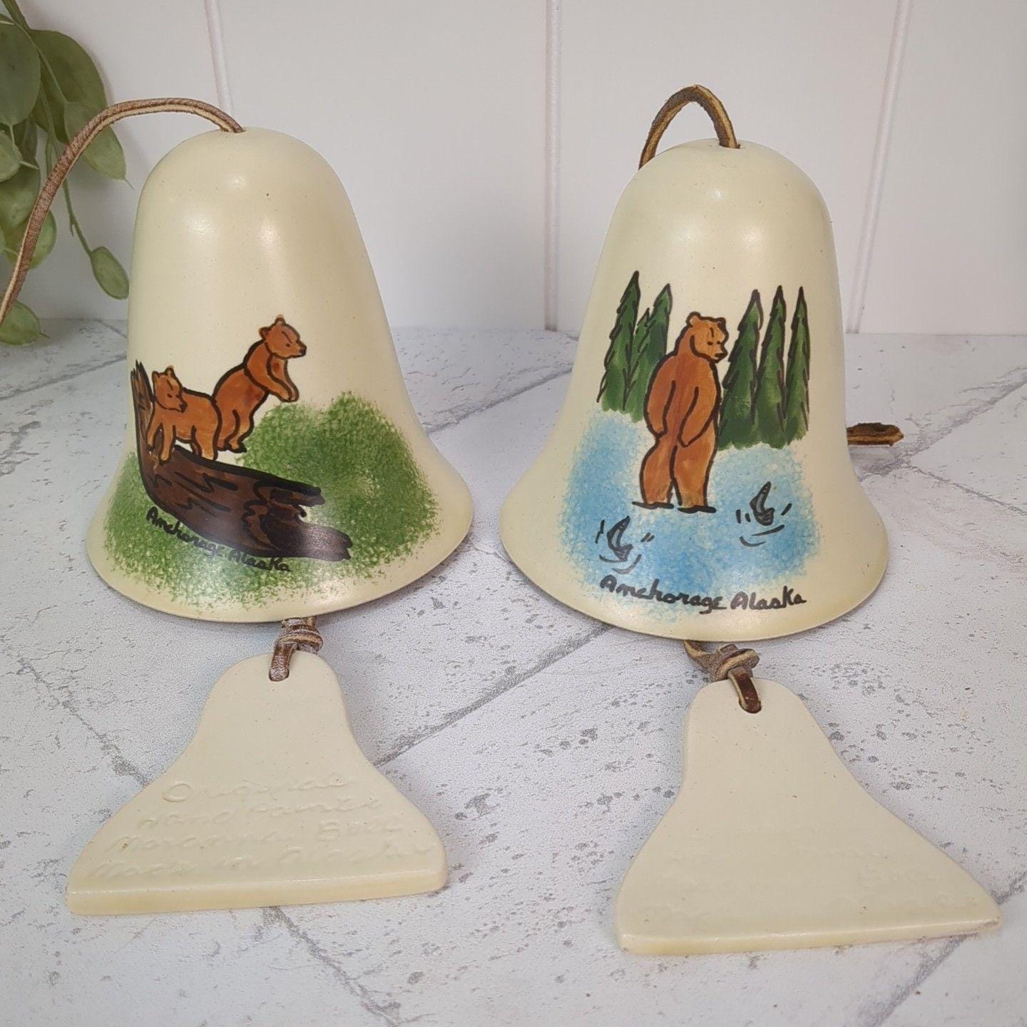 Vintage Alaska Ceramic Bell Windchimes Meranna Ceramics 1974 Bears
