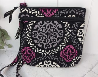 Vera Bradley Crossbody Canterberry Magenta Hipster Handbag Black Pink Grey Excellent Condition