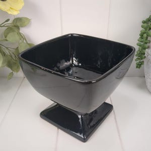 Vintage Frankoma Black Square Pedestal Planter Vase 23A Flower Plant Bowl Dark Decor Pedestal Bowl MCM Mid Century Accents