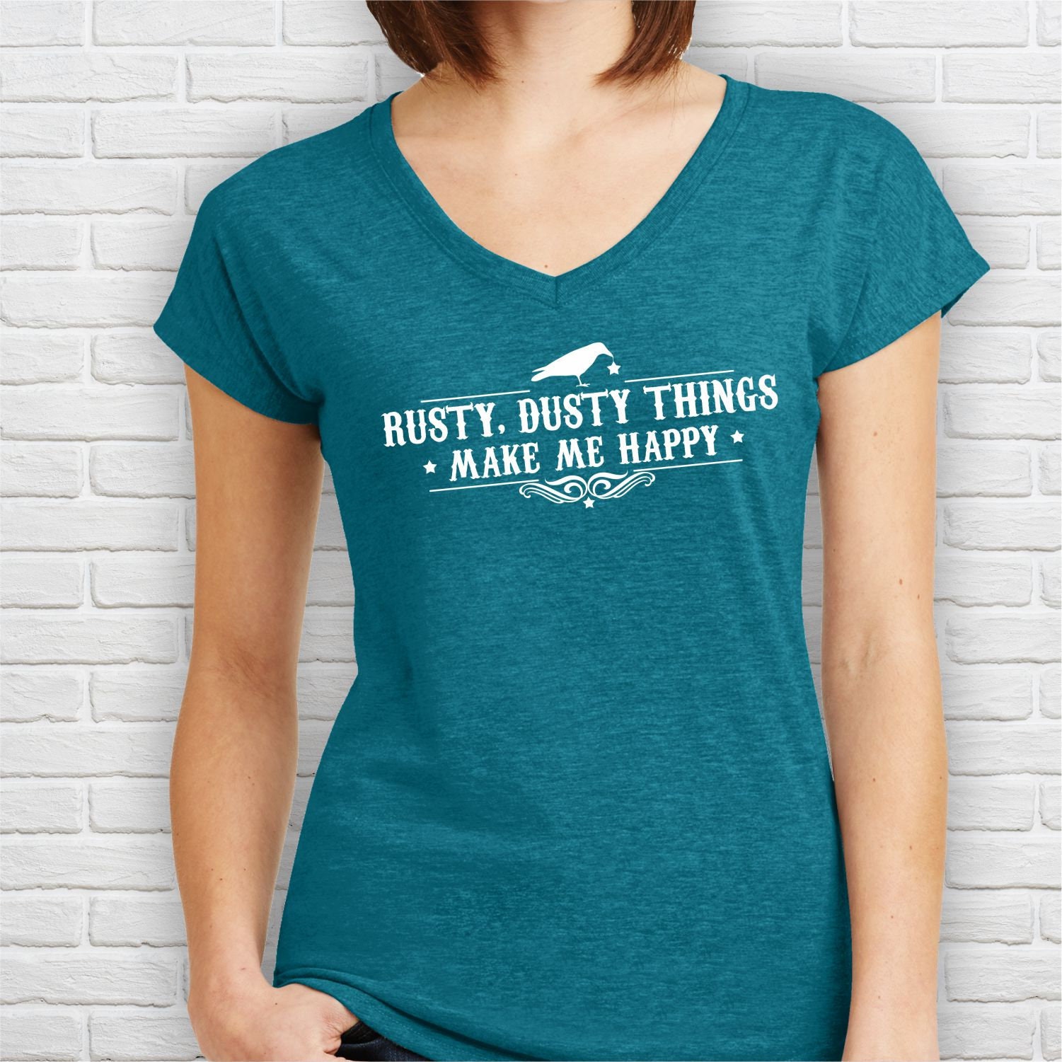 Rusty Dusty Things Make Me Happy Ladies' V-Neck T-Shirt | Etsy