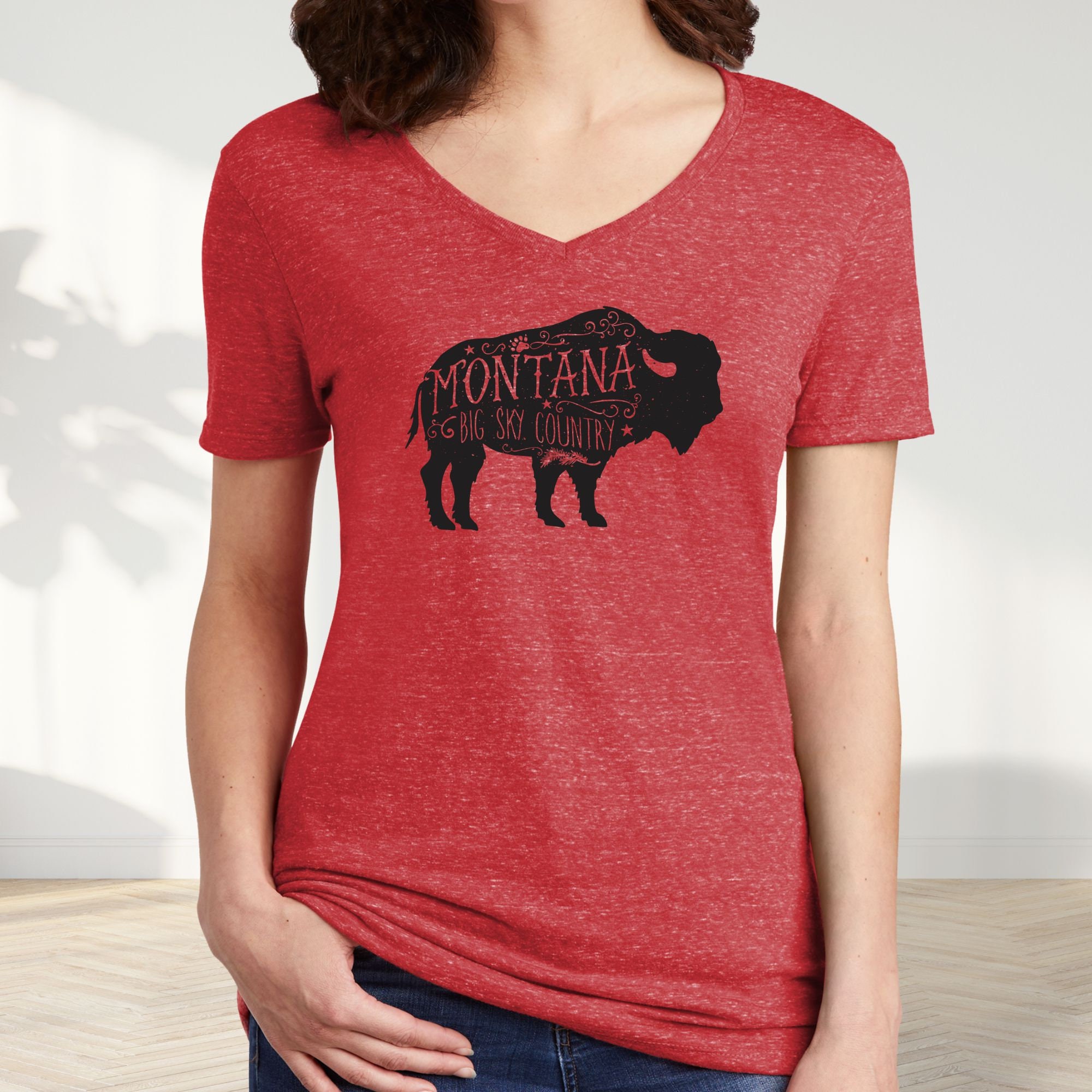 Montana Big Sky Country Buffalo Bison Ladies V-Neck Montana - Etsy