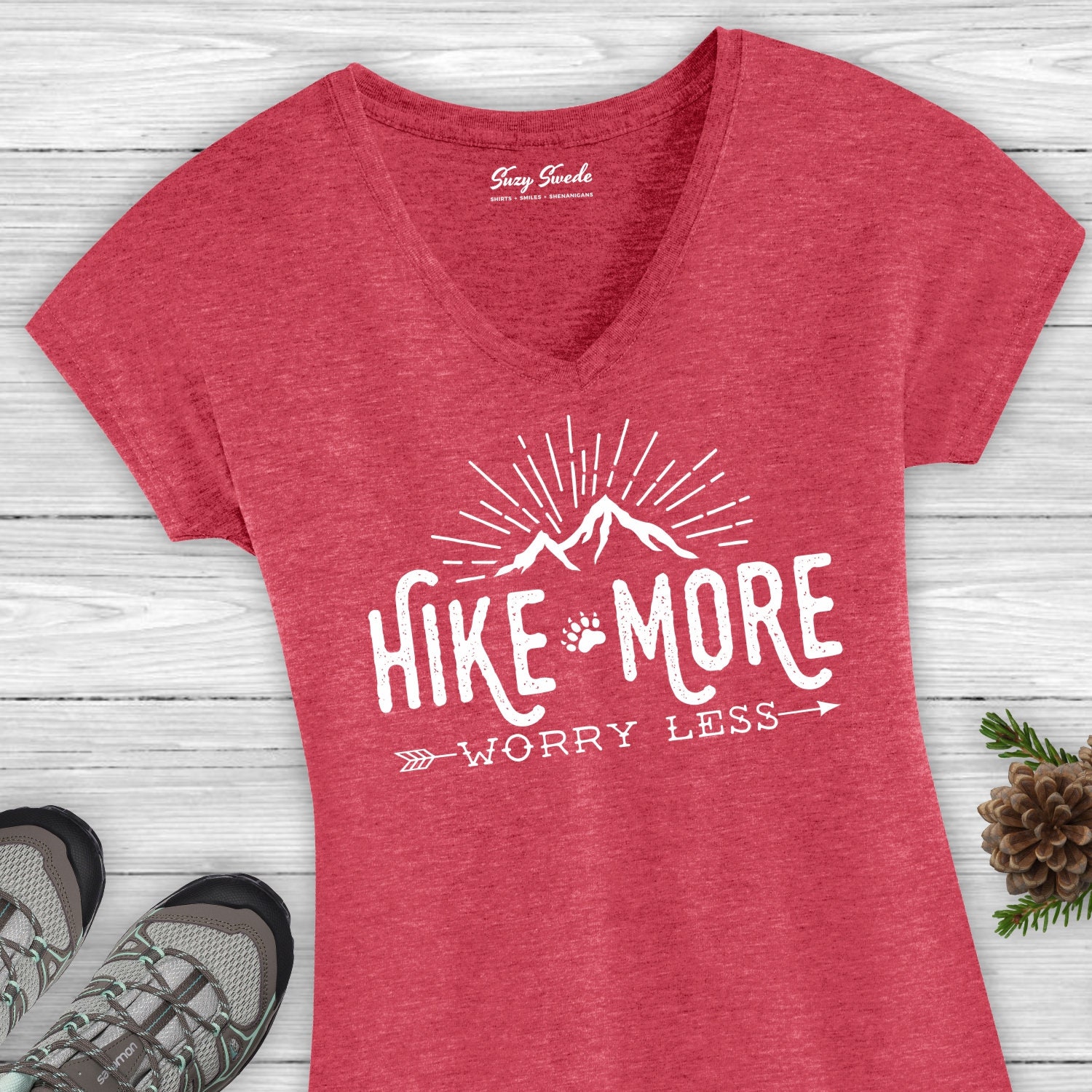Hiking Shirt Hike More Worry Less Ladies' Vneck Etsy