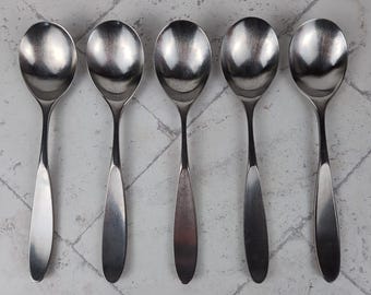 Vintage Towle Lauffer Magnum Flatware Set of 5 Soup Spoons | Scandinavian Modern | MCM Tableware Home Decor
