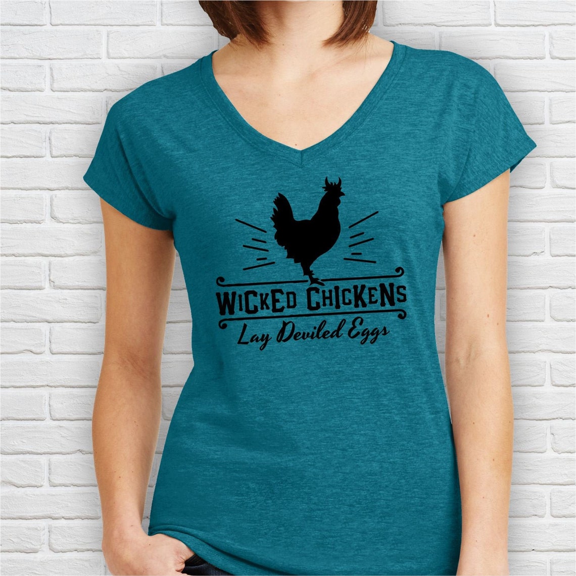 Chicken Shirt Wicked Chickens Lay Deviled Eggs Ladies VNeck Etsy
