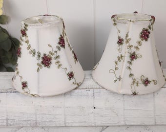 Embroidered Rose Clip-On Lamp Shades – Set of 2, 5" Tall Fabric Shades | Shabby Cottage, French Country, Timeless Romantic Floral Decor