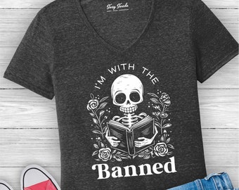 I'm With the Banned Womens V-Neck, books, activist, freedom, bookworm, political, read, social justice, human rights, book bans, librarian