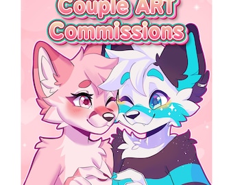 Custom Furry Art Couple, Bust-up Commission, Anime Portraits, Fursona PFP, Anthro