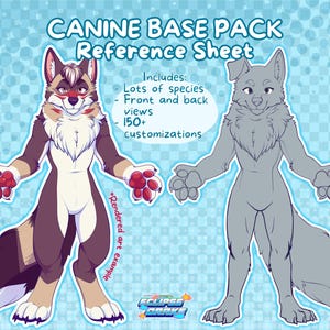 Base para ficha de referência de furry | Modelo YCH para download digital | Arte linear de fursona antropomórfica