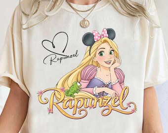 Camiseta de Princesas Disney Enredadas, camisetas con orejas de Rapunzel y Minnie, camiseta de regalo de cumpleaños, camiseta a juego de Disney, camiseta para viaje familiar a Disneyland
