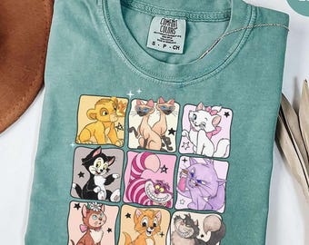 Disney Cats Grid Shirt, Aristocats Marie Cheshire Cat Figaro Lucifer Tee, Animal Kingdom Theme Park Bound, Cat Mom Disney World Trip Outfit
