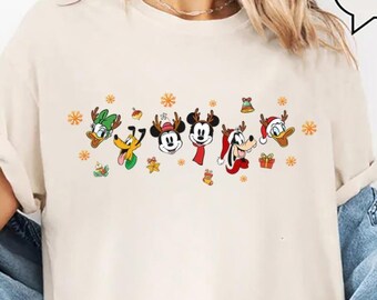 Disney Mickey And Friends Christmas Shirt, Classic Crew Santa Hat Tee, Mickey Minnie Donald Goofy Pluto Sweatshirt, Holiday Christmas Gift