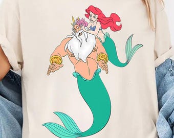 Disney King Triton And Ariel Princess T-shirt, The Little Mermaid Shirts, Father's Day Shirt, Disney Dad, Gift for Father, Best Dad Tee